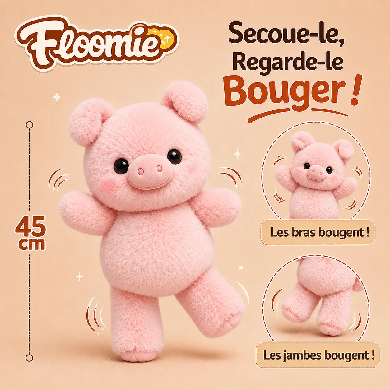 Peluche cochon qui court | Floomie® Floomie