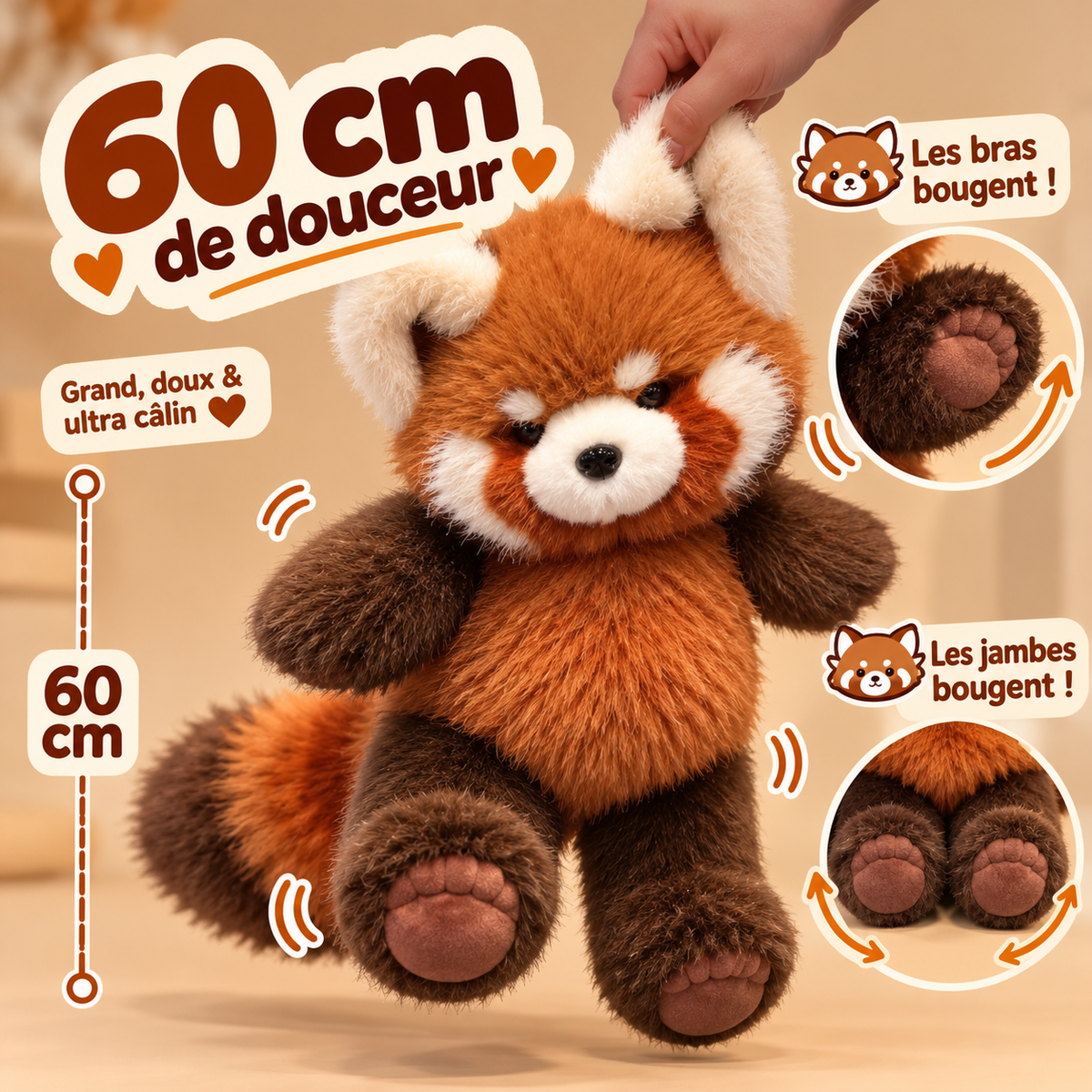 Peluche panda roux qui court | Floomie® Floomie